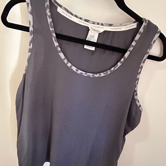Lucky Brand Charcoal Tank Top with Cheetah Patterned Trim- Size L - Picture 1 of 5